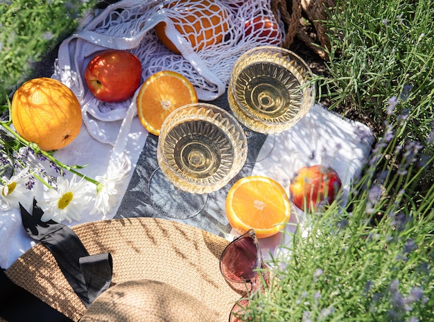 Summer picnic on a lavender field