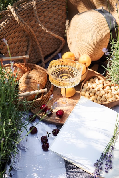 Summer picnic on a lavender field