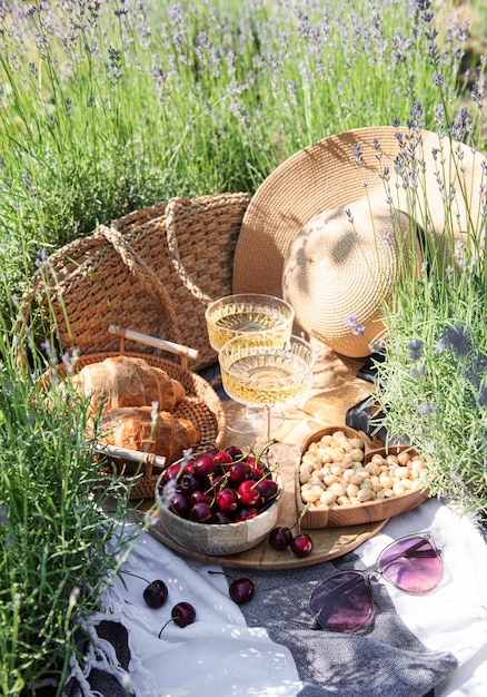 Summer picnic on a lavender field