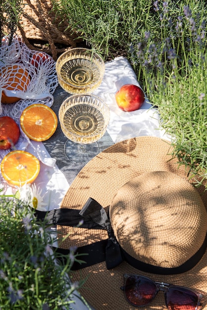 Summer picnic on a lavender field