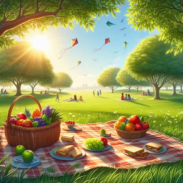 Summer Picnic in a Sunlit Park