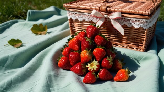 Photo summer picnic with fresh strawberries