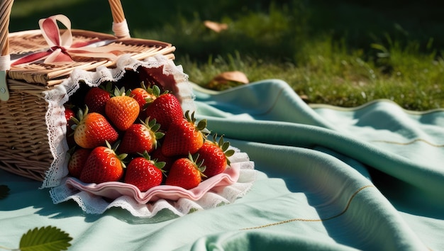 Photo summer picnic with fresh strawberries