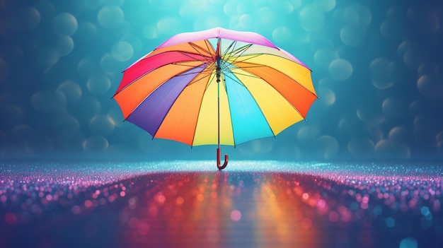 Summer rain with sunshine on colorful umbrella