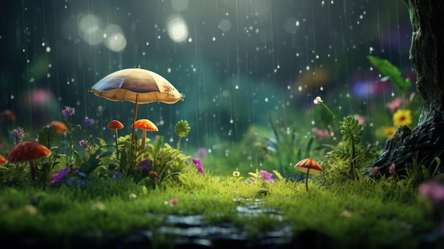 Summer rainy background Illustration AI Generative