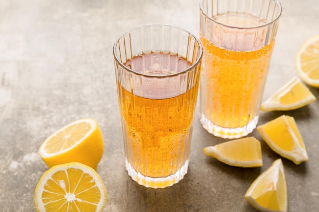 Summer refreshing carbonated drink Drinks with sparkling mineral water