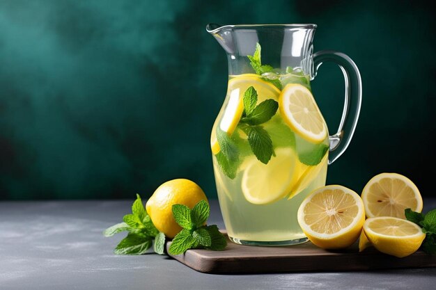 Summer refreshing drink lemonade with lemons