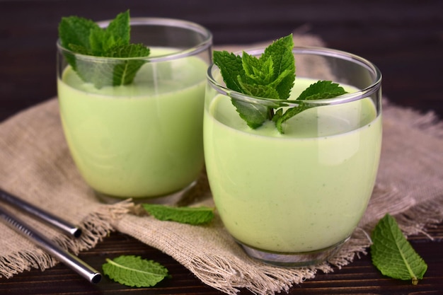 Summer refreshing milk mint cocktail in glasses Close up