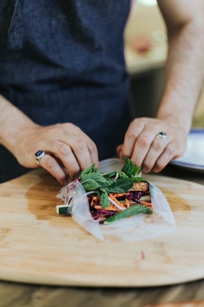 Summer roll stuffed with fresh vegetables