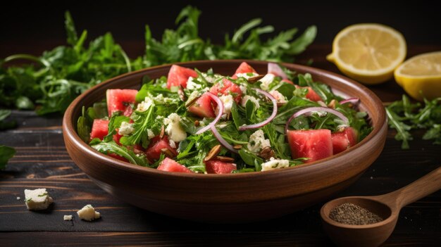 A summer salad with featuring mixed greens AI Generative