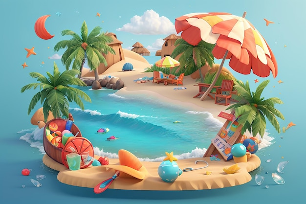 Summer sale banner with 3d beach elements