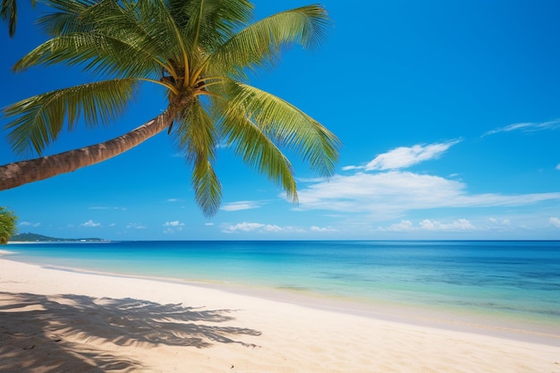 Summer sand beach with coconut palm tree on a clear day