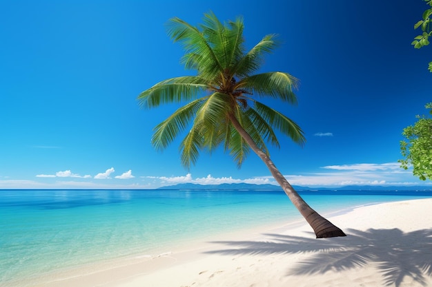 Summer sand beach with coconut palm tree on a clear day