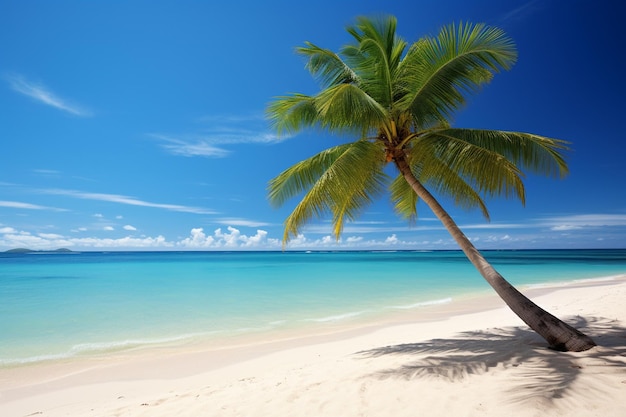 Summer sand beach with coconut palm tree on a clear day