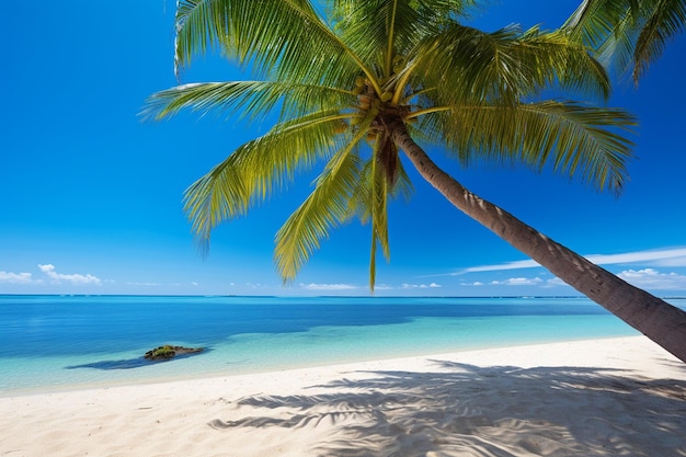 Summer sand beach with coconut palm tree on a clear day