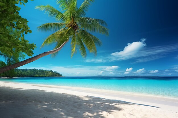 Summer sand beach with coconut palm tree on a clear day