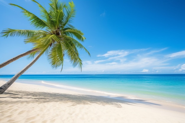 Summer sand beach with coconut palm tree on a clear day