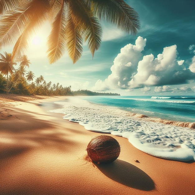 Summer sand beach with coconut palm tree