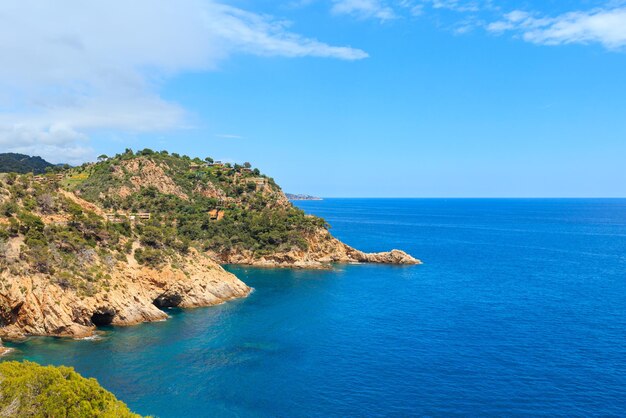 Summer sea rocky coast landscape (near Cala Giverola beach, Costa Brava, Spain). View from above.