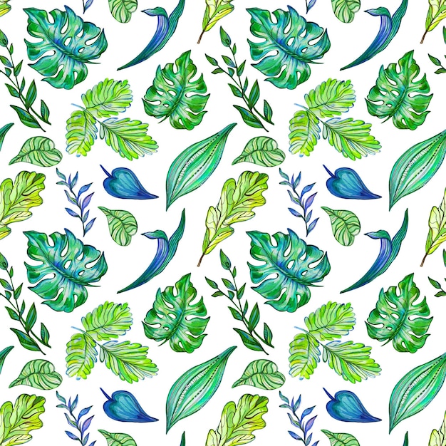 Summer seamless pattern plants with decorative leaves Monstera stylized leaf