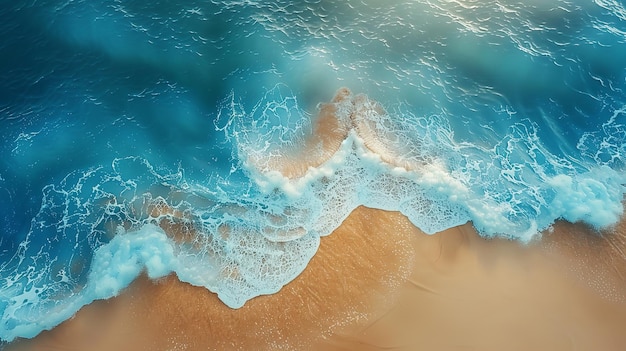 Summer seascape beautiful waves blue sea water in sunny day Top view from drone Sea aerial view amaz