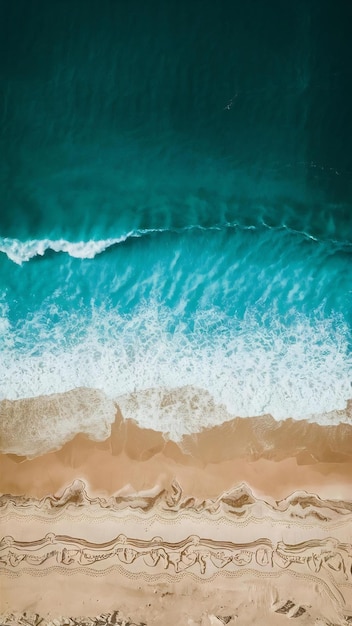 Summer seascape beautiful waves blue sea water in sunny day top view from drone sea aerial view