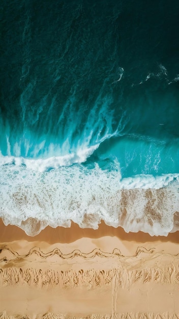 Summer seascape beautiful waves blue sea water in sunny day top view from drone sea aerial view