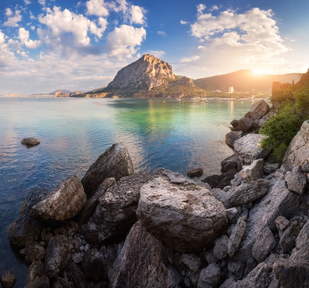 Summer seascape at sunset. Colorful landscape