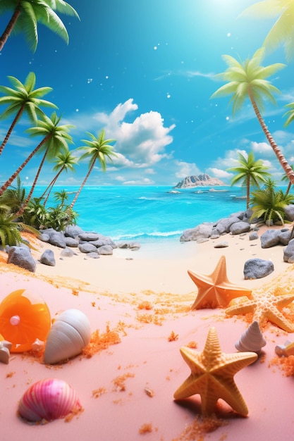 Summer seaside beach starfish fantasy summer coconut tree background