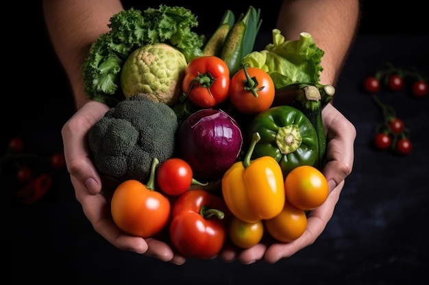 Summer set of vegetables healthy food in hand generative ai