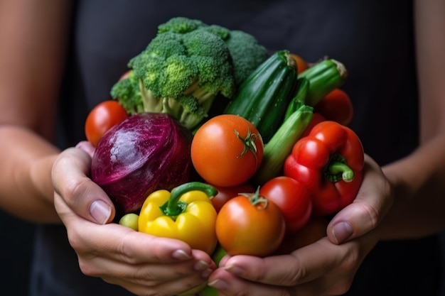 Summer set of vegetables healthy food in hand generative ai