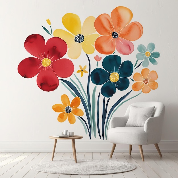 Summer and Spring Floral Watercolor Design for Home Decor with Elegant Floral Elements