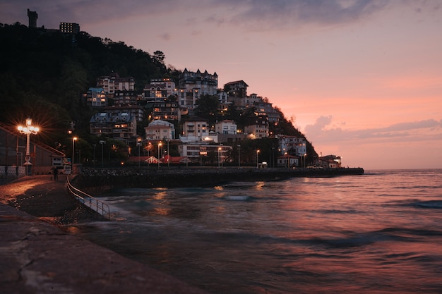 Summer sunset on the beach of La Concha San Sebastian