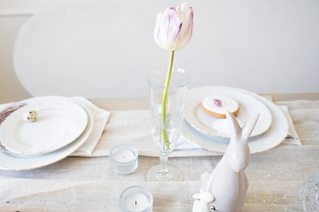 Summer table setting in light colors.