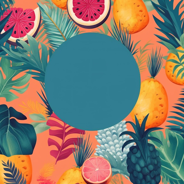 Summer template with round cutout on tropical pattern background