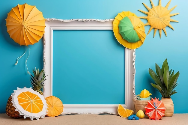 Photo summer theme decoration with blank frame