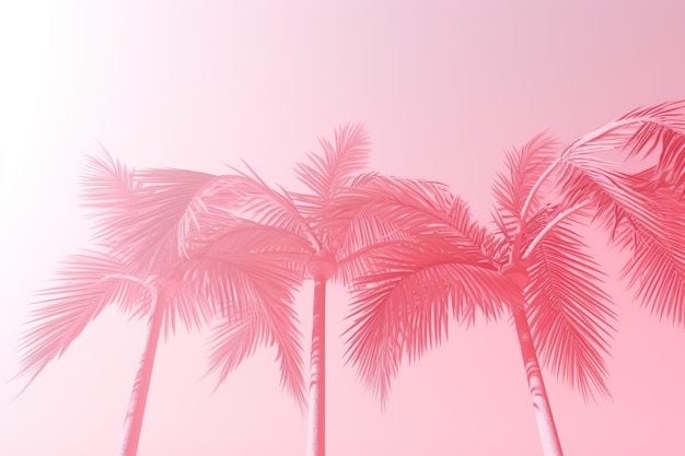 Photo summer time background with palm trees pink color pink background pink fantasy world ai generated