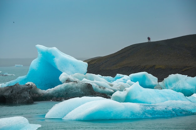 Summer time, icebergs in Jokulsarlon glacier lagoon, Iceland