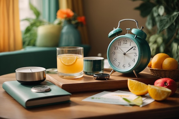 Summer time Paper card and alarm clock on the beachtable