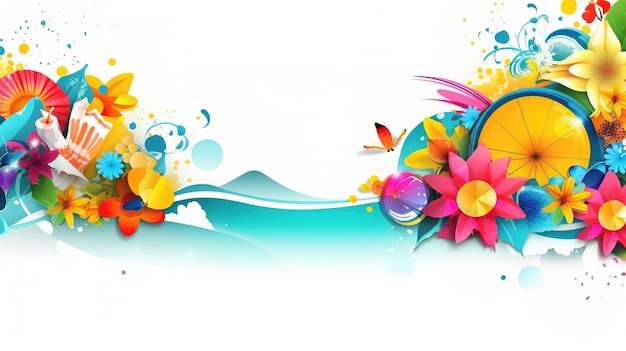 Summer time vector banner design colorful beach elements in white background