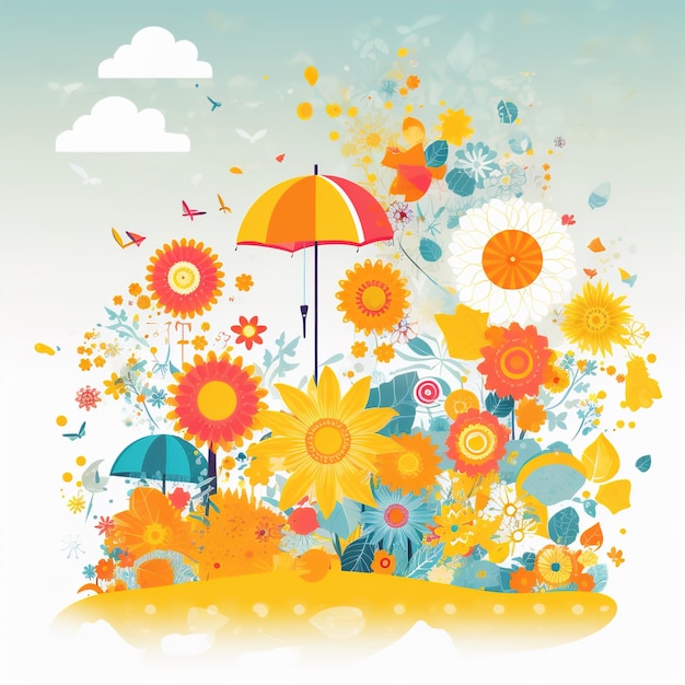 Summer time vector banner design colorful beach elements in white background