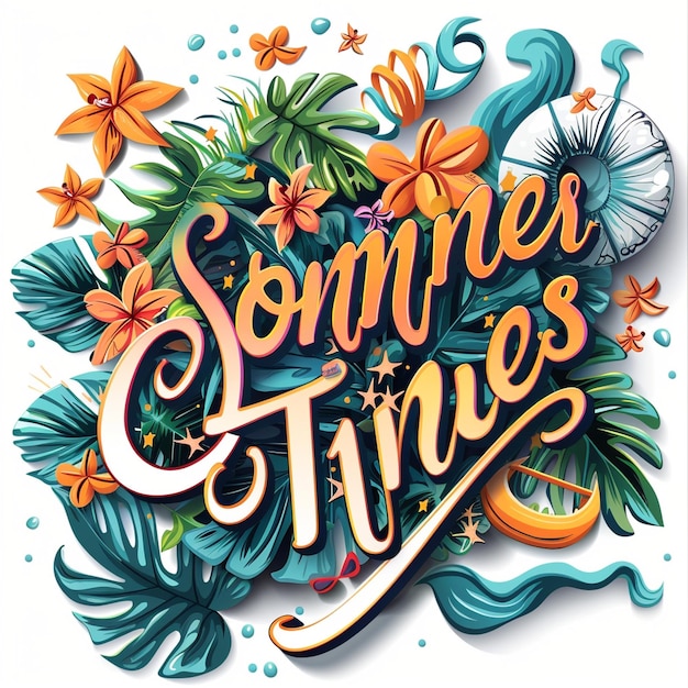 Summer time vector banner design for text and colorful beach elements in white background Vector illustration