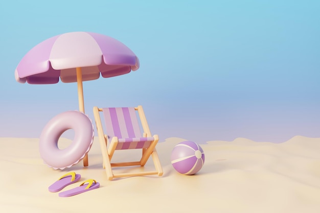 Photo summer topical beach on a sunny day vacation with beach chair and summer elements 3d illustration