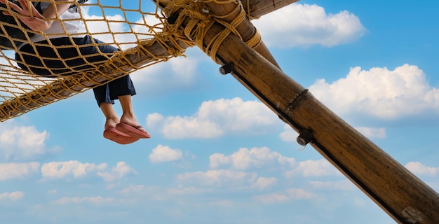 Summer travel at the beach with blue sky and white clouds Summer vibes Summer vacations Relax