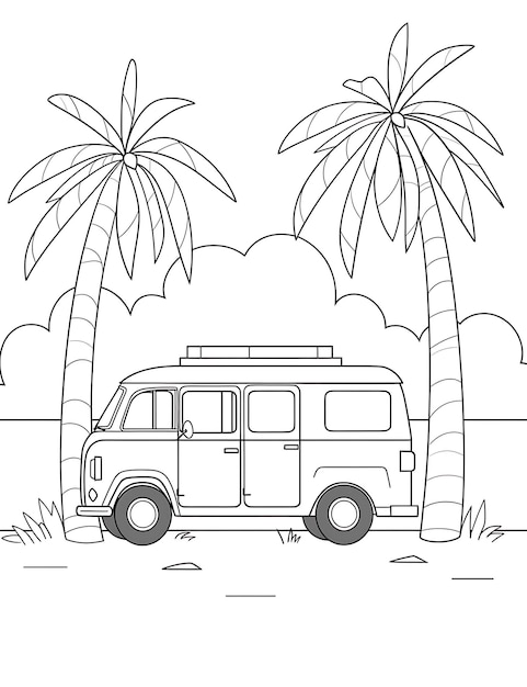 summer travel picnic van coloring page