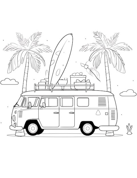 summer travel picnic van coloring page