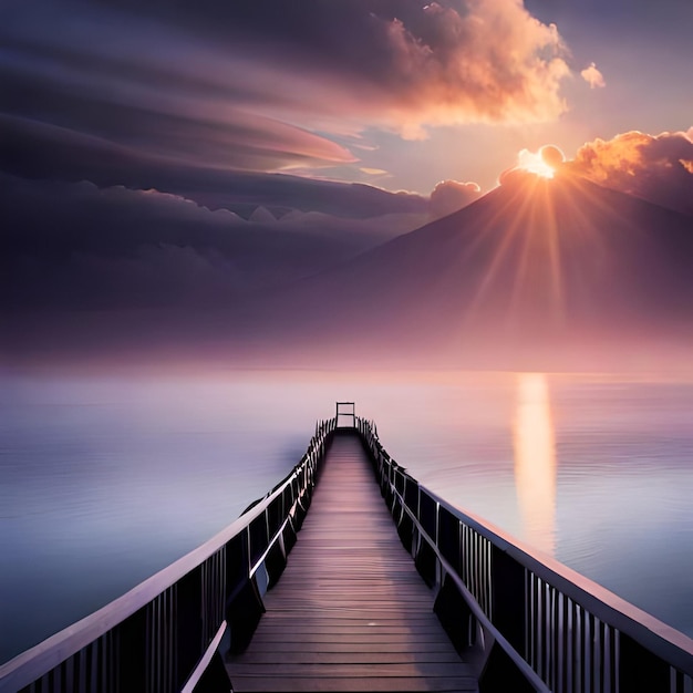 Summer Travel Vacation and Holiday concept Wooden pier between sunset in Phuket Thailand