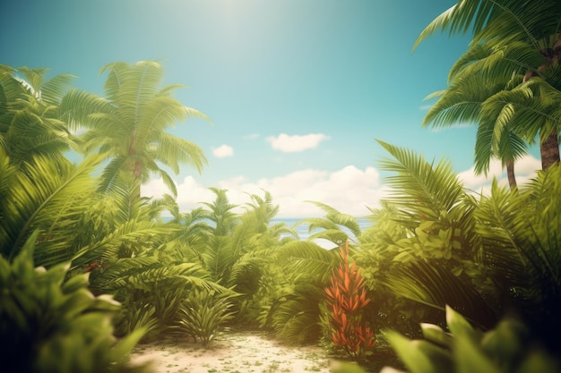 Summer tropical background with copy space Illustration AI Generative