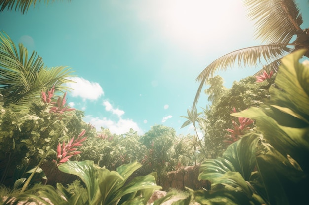 Summer tropical background with copy space Illustration AI Generative