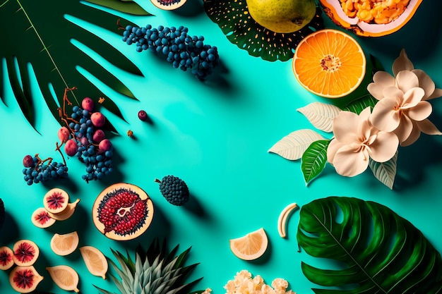 Summer tropical background with fruits Generative AI